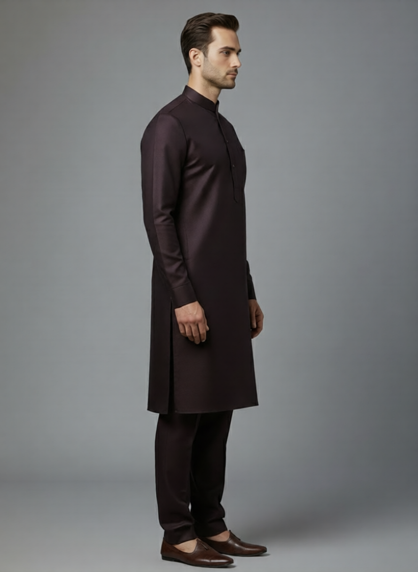 Unstitched Men’s Deep Plum Color Shalwar Kameez