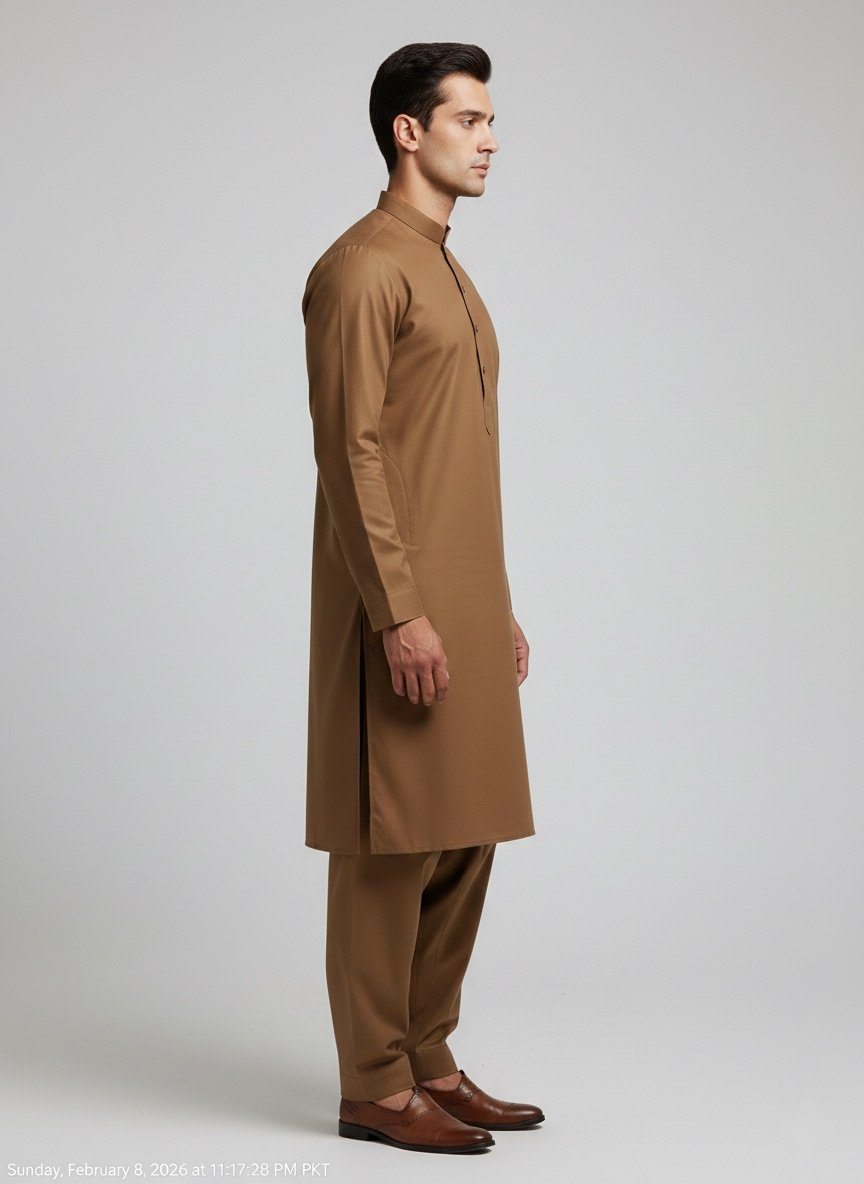 Unstitched Men's Camel Color Shalwar Kameez