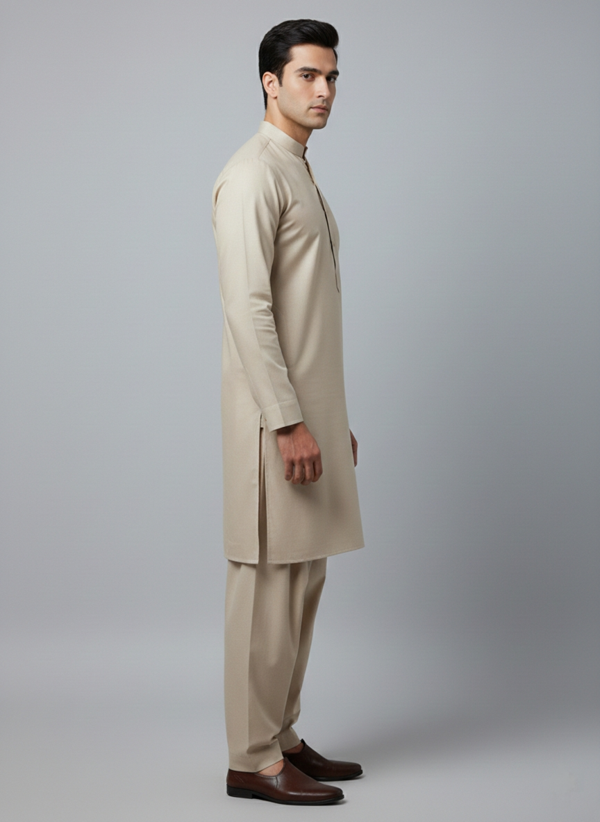 Unstitched Men's Beige Shalwar Kameez