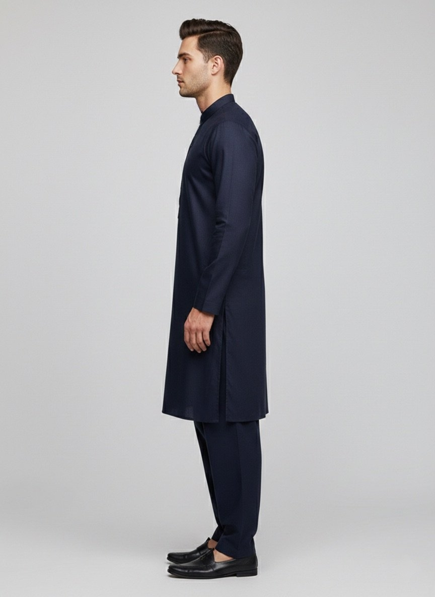 Unstitched Men's Navy Blue Shalwar Kameez