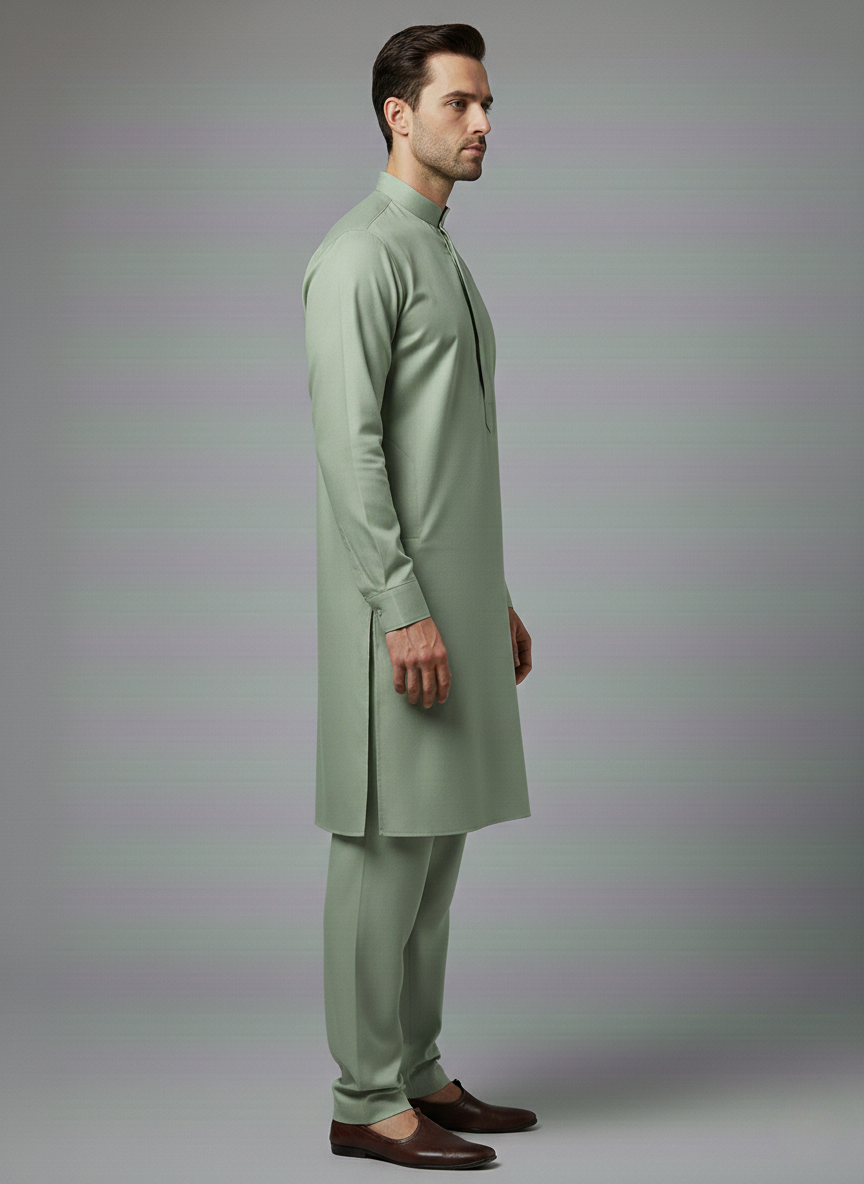 Unstitched Men's Sage Green Shalwar Kameez